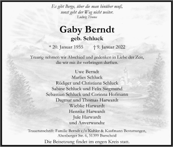 Anzeige von Gaby Berndt von Kölner Stadt-Anzeiger / Kölnische Rundschau / Express