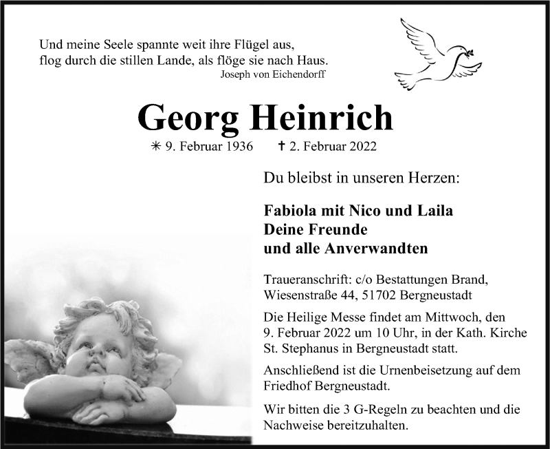  Traueranzeige für Georg Heinrich vom 05.02.2022 aus Kölner Stadt-Anzeiger / Kölnische Rundschau / Express