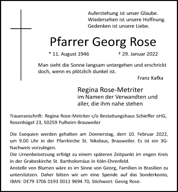 Anzeige von Georg Rose von Kölner Stadt-Anzeiger / Kölnische Rundschau / Express
