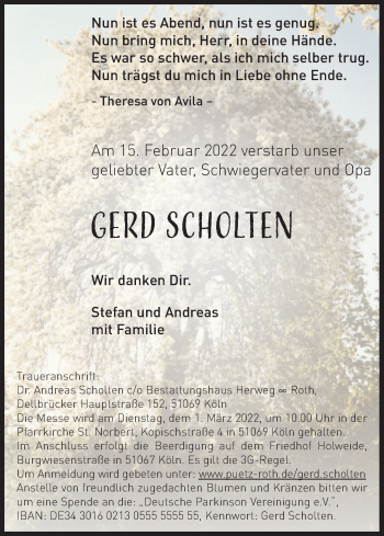Anzeige von Gerd Scholten von Kölner Stadt-Anzeiger / Kölnische Rundschau / Express