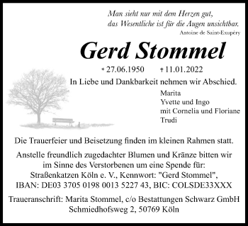 Anzeige von Gerd Stommel von Kölner Stadt-Anzeiger / Kölnische Rundschau / Express
