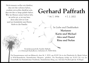 Anzeige von Gerhard Paffrath von Kölner Stadt-Anzeiger / Kölnische Rundschau / Express