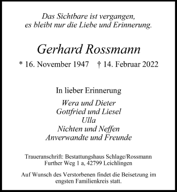 Anzeige von Gerhard Rossmann von  Lokale Informationen 