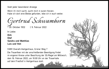 Anzeige von Gertrud Schwamborn von Kölner Stadt-Anzeiger / Kölnische Rundschau / Express