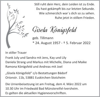Anzeige von Gisela Königsfeld von  Blickpunkt Euskirchen 