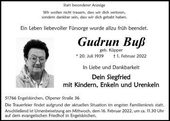 Anzeige von Gudrun Buß von  Anzeigen Echo 