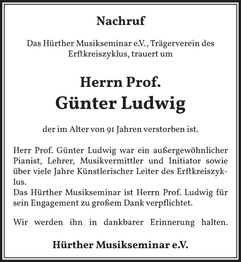  Traueranzeige für Günter Ludwig vom 11.02.2022 aus  Wochenende  Schlossbote/Werbekurier  Werbepost 