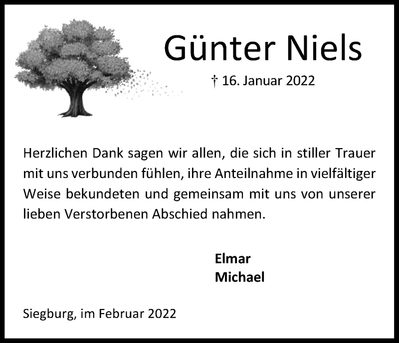  Traueranzeige für Günter Niels vom 12.02.2022 aus Kölner Stadt-Anzeiger / Kölnische Rundschau / Express