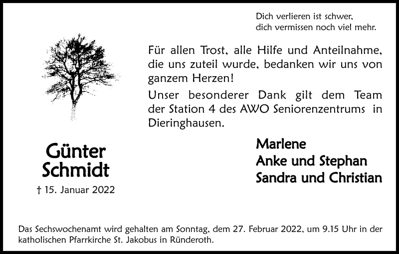  Traueranzeige für Günter Schmidt vom 19.02.2022 aus Kölner Stadt-Anzeiger / Kölnische Rundschau / Express