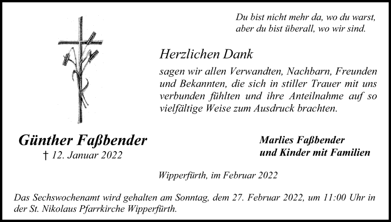  Traueranzeige für Günther Faßbender vom 19.02.2022 aus Kölner Stadt-Anzeiger / Kölnische Rundschau / Express