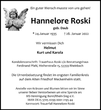 Anzeige von Hannelore Roski von  Schaufenster/Blickpunkt 