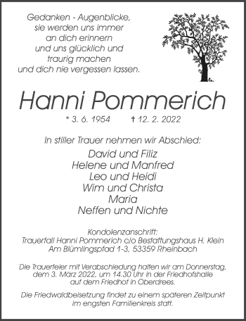 Anzeige von Hanni Pommerich von  Schaufenster/Blickpunkt 