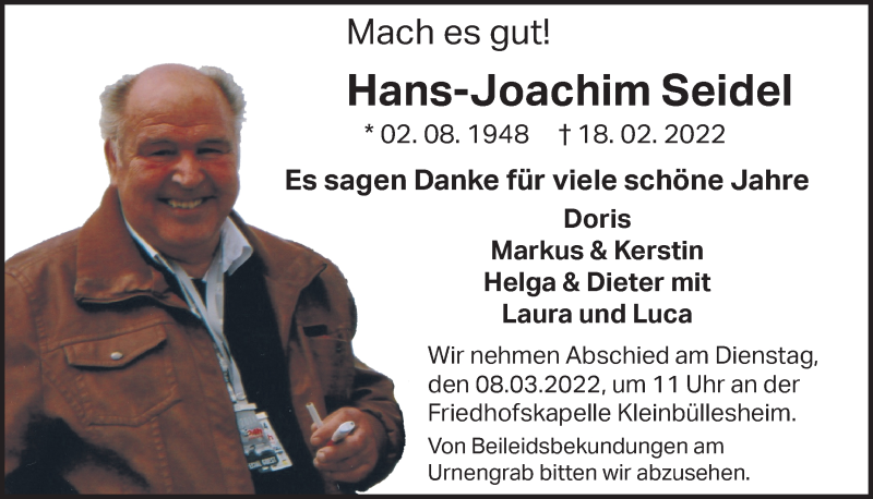  Traueranzeige für Hans-Joachim Seidel vom 26.02.2022 aus  Blickpunkt Euskirchen 