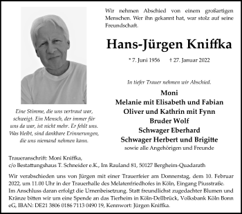Anzeige von Hans-Jürgen Kniffka von Kölner Stadt-Anzeiger / Kölnische Rundschau / Express