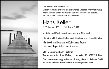 Anzeige von Hans Keller von Kölner Stadt-Anzeiger / Kölnische Rundschau / Express