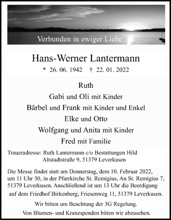 Anzeige von Hans-Werner Lantermann von Kölner Stadt-Anzeiger / Kölnische Rundschau / Express