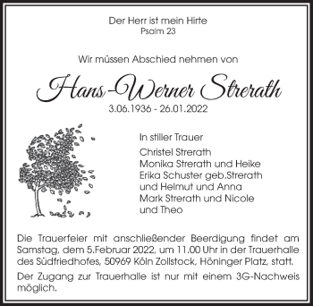Anzeige von Hans-Werner Strerath von  Lokalanzeiger 
