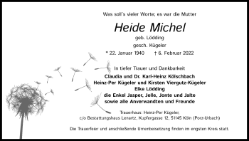 Anzeige von Heide Michel von Kölner Stadt-Anzeiger / Kölnische Rundschau / Express