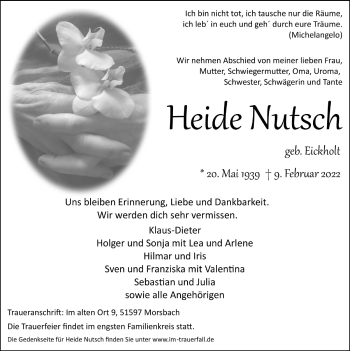 Anzeige von Heide Nutsch von  Lokalanzeiger 