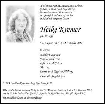 Anzeige von Heike Kremer von Kölner Stadt-Anzeiger / Kölnische Rundschau / Express