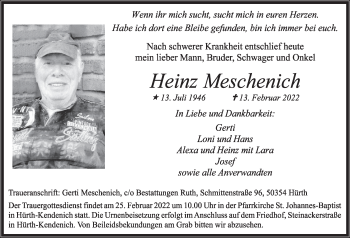 Anzeige von Heinz Meschenich von  Wochenende 
