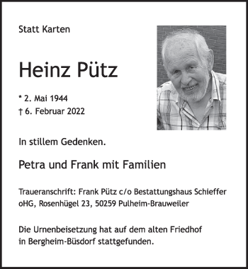 Anzeige von Heinz Pütz von  Werbepost 