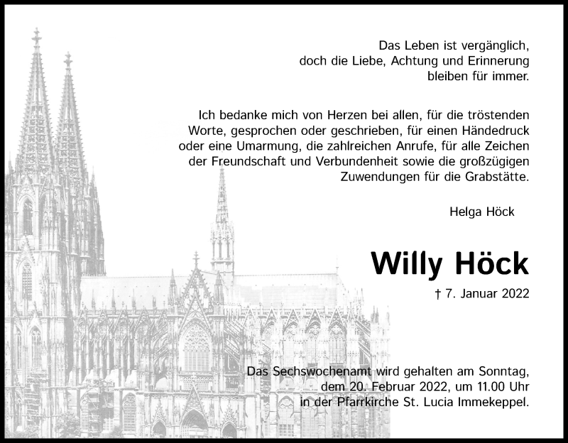  Traueranzeige für Helga Höck vom 05.02.2022 aus Kölner Stadt-Anzeiger / Kölnische Rundschau / Express