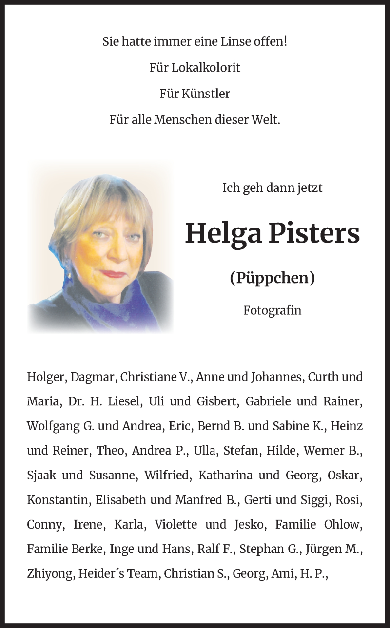  Traueranzeige für Helga Pfisters vom 05.02.2022 aus Kölner Stadt-Anzeiger / Kölnische Rundschau / Express