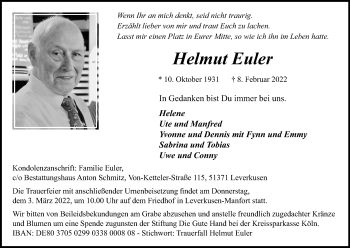 Anzeige von Helmut Euler von Kölner Stadt-Anzeiger / Kölnische Rundschau / Express