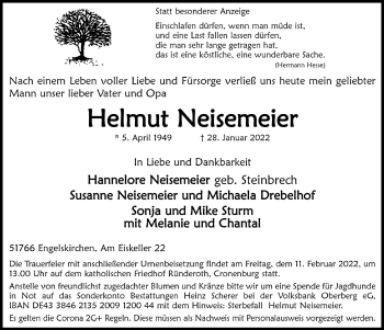 Anzeige von Helmut Neisemeier von  Anzeigen Echo 