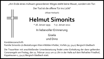 Anzeige von Helmut Simonits von Kölner Stadt-Anzeiger / Kölnische Rundschau / Express