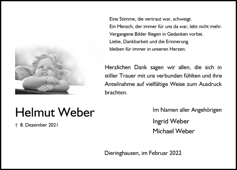  Traueranzeige für Helmut Weber vom 11.02.2022 aus  Anzeigen Echo 