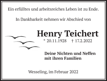 Anzeige von Henry Teichert von  Schlossbote/Werbekurier 