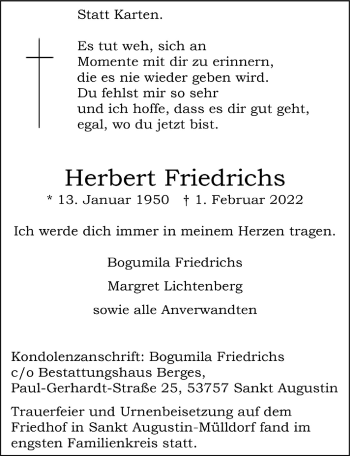 Anzeige von Herbert Friedrichs von  Extra Blatt 