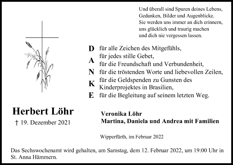  Traueranzeige für Herbert Löhr vom 09.02.2022 aus Kölner Stadt-Anzeiger / Kölnische Rundschau / Express