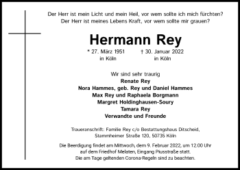 Anzeige von Hermann Rey von Kölner Stadt-Anzeiger / Kölnische Rundschau / Express