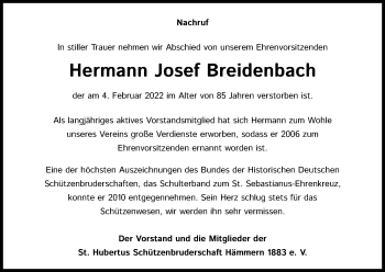 Anzeige von Hermann Josef Breidenbach von Kölner Stadt-Anzeiger / Kölnische Rundschau / Express