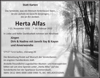 Anzeige von Herta Alfas von  Anzeigen Echo 