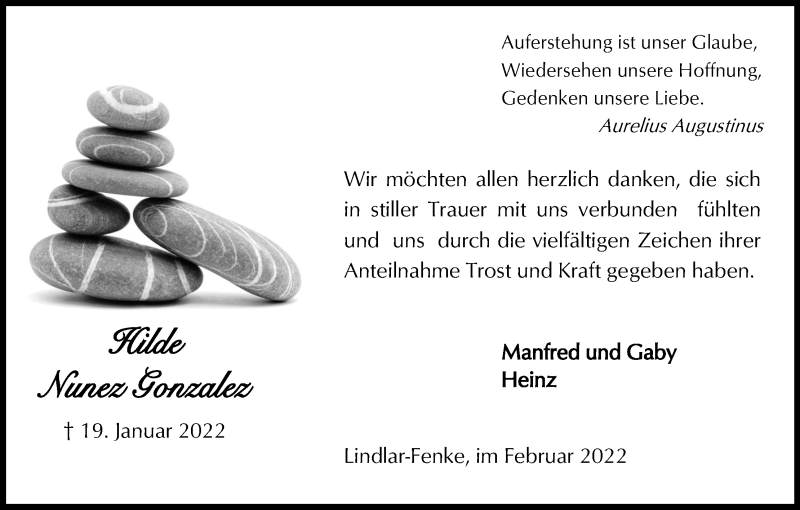  Traueranzeige für Hilde Nunez Gonzalez vom 19.02.2022 aus Kölner Stadt-Anzeiger / Kölnische Rundschau / Express