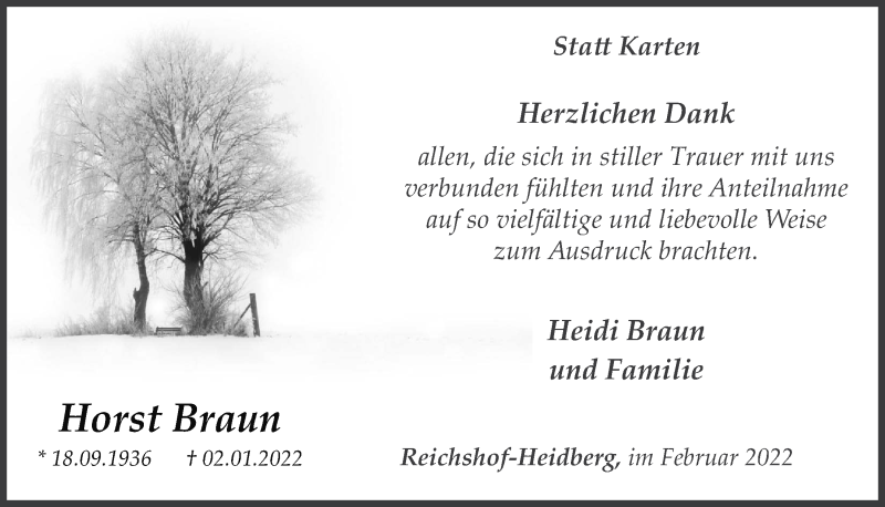  Traueranzeige für Horst Braun vom 25.02.2022 aus  Anzeigen Echo  Lokalanzeiger 