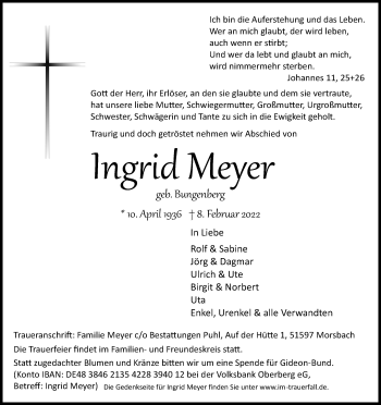 Anzeige von Ingrid Meyer von Kölner Stadt-Anzeiger / Kölnische Rundschau / Express