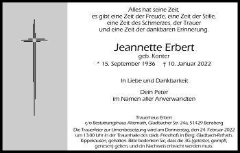 Anzeige von Jeannette Erbert von Kölner Stadt-Anzeiger / Kölnische Rundschau / Express