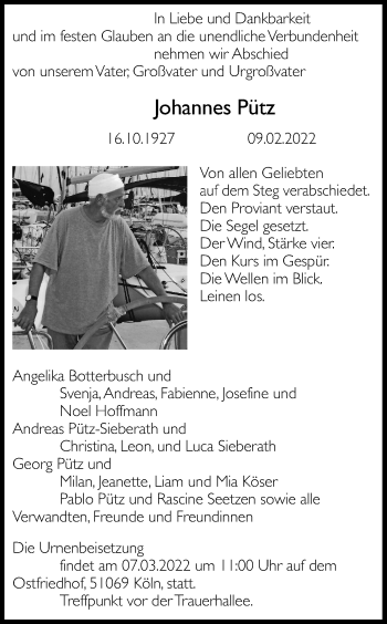 Anzeige von Johannes Pütz von Kölner Stadt-Anzeiger / Kölnische Rundschau / Express