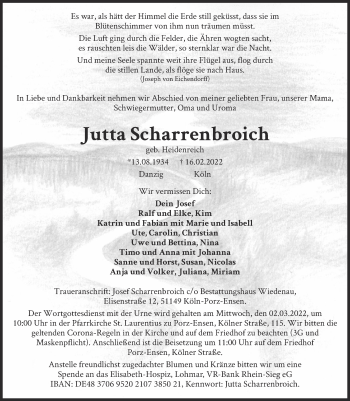 Anzeige von Jutta Scharrenbroich von  EXPRESS - Die Woche 