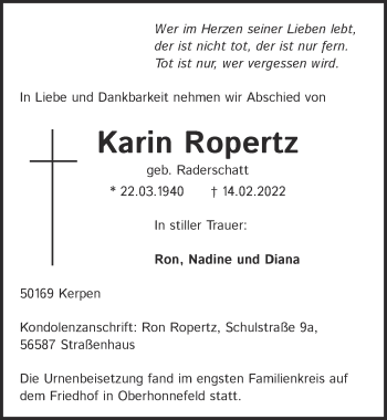 Anzeige von Karin Ropertz von  Werbepost 