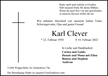 Anzeige von Karl Clever von Kölner Stadt-Anzeiger / Kölnische Rundschau / Express