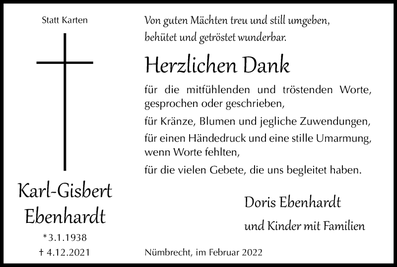  Traueranzeige für Karl-Gisbert Ebenhardt vom 12.02.2022 aus Kölner Stadt-Anzeiger / Kölnische Rundschau / Express