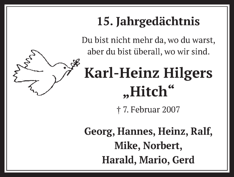  Traueranzeige für Karl-Heinz Hilgers vom 04.02.2022 aus  Werbepost 
