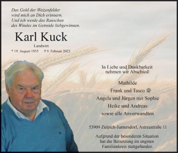 Anzeige von Karl Kuck von  Blickpunkt Euskirchen 