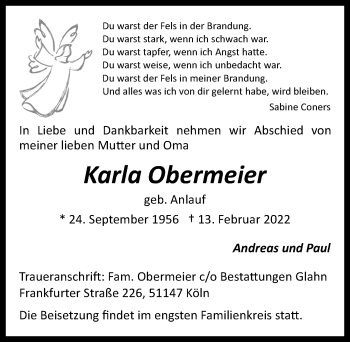 Anzeige von Karla Obermeier von  EXPRESS - Die Woche 